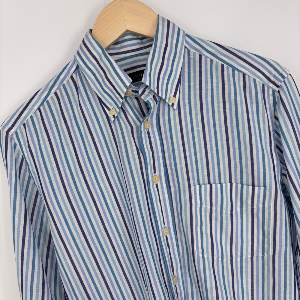 Canali Striped Linen Blend Button Down Shirt Mens Small Made In Italy Designer